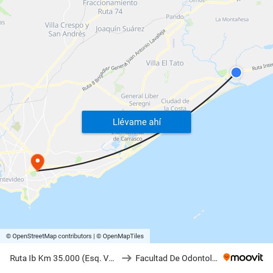 Ruta Ib Km 35.000 (Esq. Venus) to Facultad De Odontología map