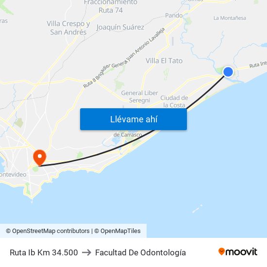 Ruta Ib Km 34.500 to Facultad De Odontología map