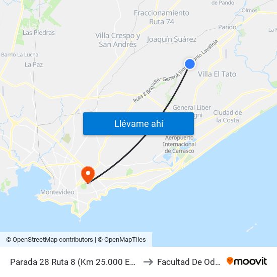 Parada 28 Ruta 8 (Km 25.000 Esq. Los Paraisos) to Facultad De Odontología map