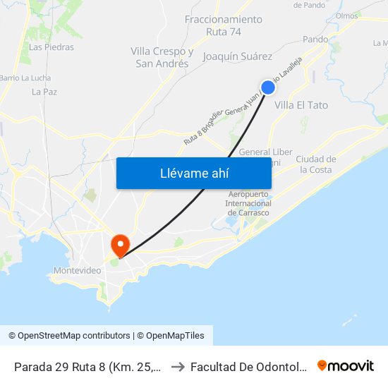 Parada 29 Ruta 8 (Km. 25,500) to Facultad De Odontología map