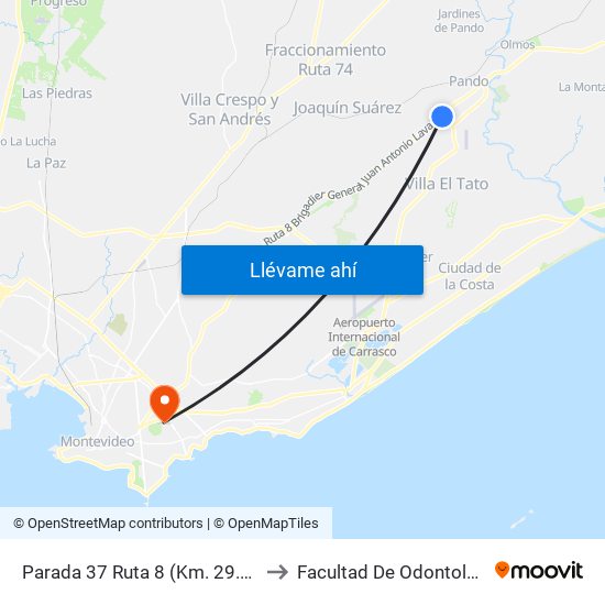 Parada 37 Ruta 8 (Km. 29.000) to Facultad De Odontología map