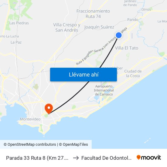 Parada 33 Ruta 8 (Km 27.000) to Facultad De Odontología map