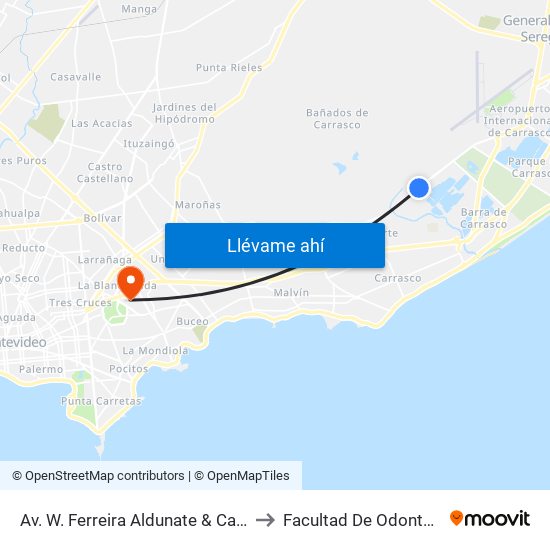 Av. W. Ferreira Aldunate & Calcagno to Facultad De Odontología map