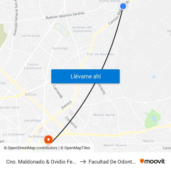 Cno. Maldonado & Ovidio Fernandez to Facultad De Odontología map