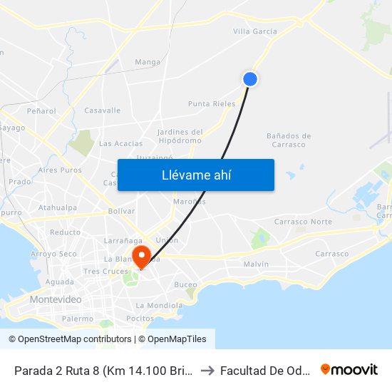 Parada 2 Ruta 8 (Km 14.100 Brigada Infantería) to Facultad De Odontología map