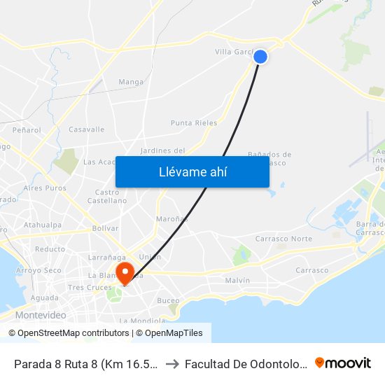 Parada 8 Ruta 8 (Km 16.500) to Facultad De Odontología map