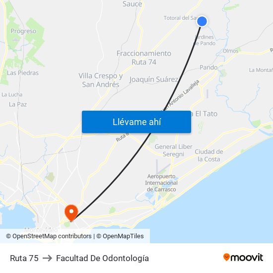 Ruta 75 to Facultad De Odontología map