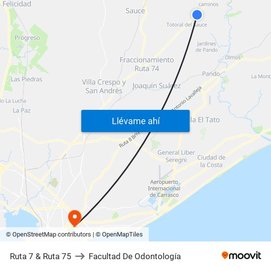Ruta 7 & Ruta 75 to Facultad De Odontología map
