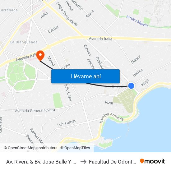 Av. Rivera & Bv. Jose Balle Y Ordoñez to Facultad De Odontología map