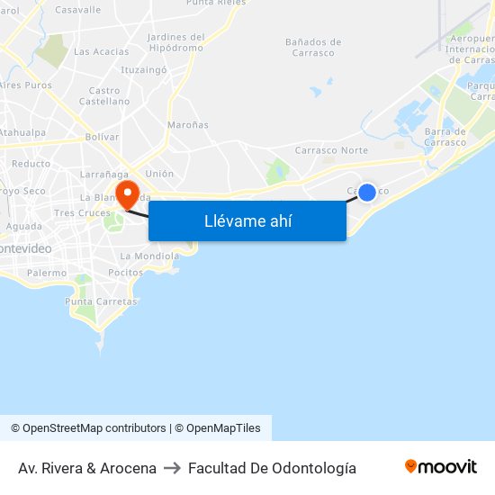 Av. Rivera & Arocena to Facultad De Odontología map
