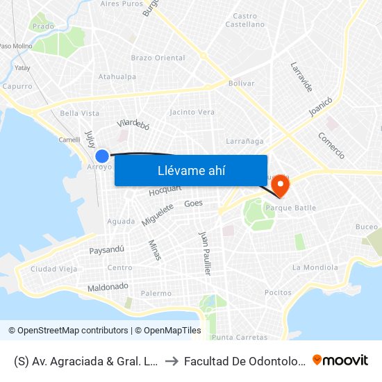 (S) Av. Agraciada & Gral. Luna to Facultad De Odontología map