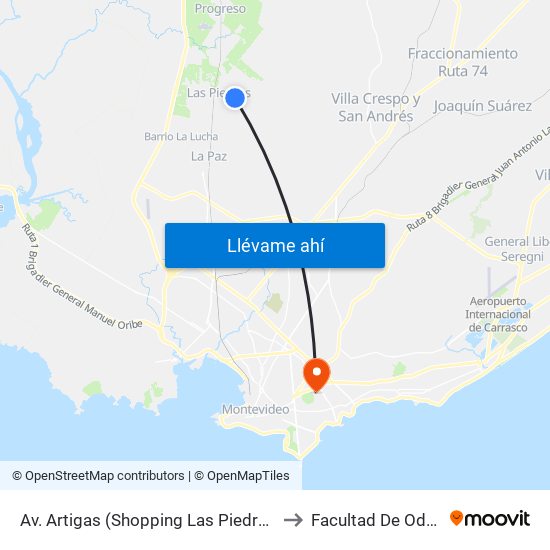 Av. Artigas (Shopping Las Piedras / Hipódromo) to Facultad De Odontología map