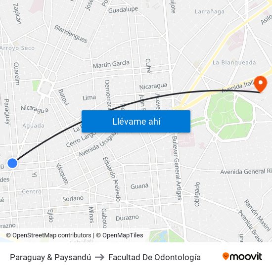 Paraguay & Paysandú to Facultad De Odontología map