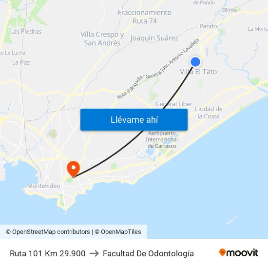 Ruta 101 Km 29.900 to Facultad De Odontología map