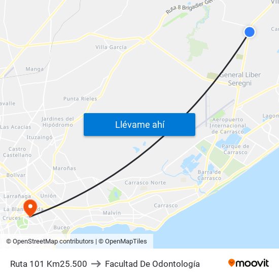 Ruta 101 Km25.500 to Facultad De Odontología map