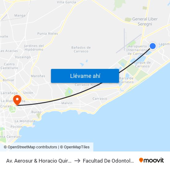 Av. Aerosur & Horacio Quiroga to Facultad De Odontología map