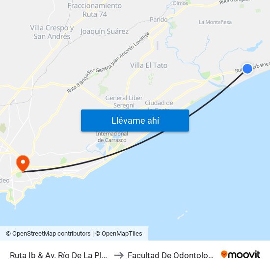 Ruta Ib & Av. Río De La Plata to Facultad De Odontología map