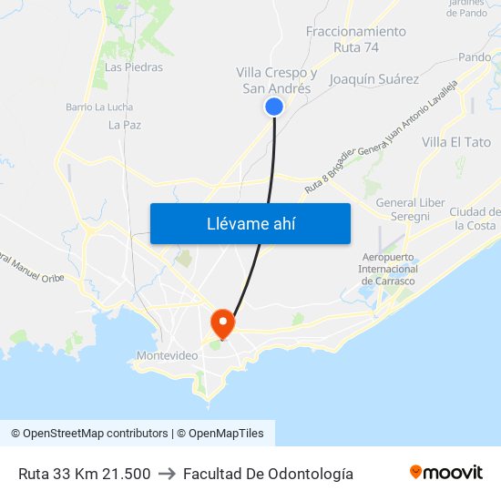 Ruta 33 Km 21.500 to Facultad De Odontología map