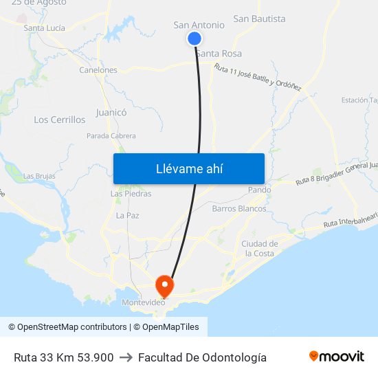 Ruta 33 Km 53.900 to Facultad De Odontología map