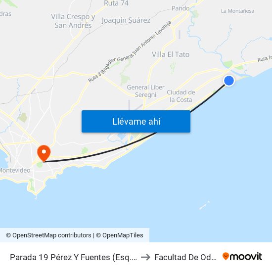 Parada 19 Pérez Y Fuentes (Esq. Constituyentes) to Facultad De Odontología map