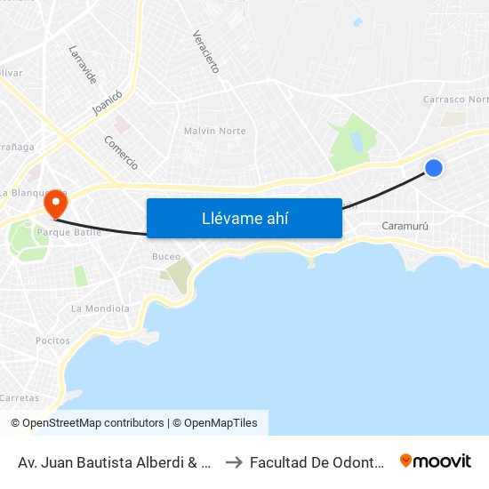 Av. Juan Bautista Alberdi & Bolonia to Facultad De Odontología map