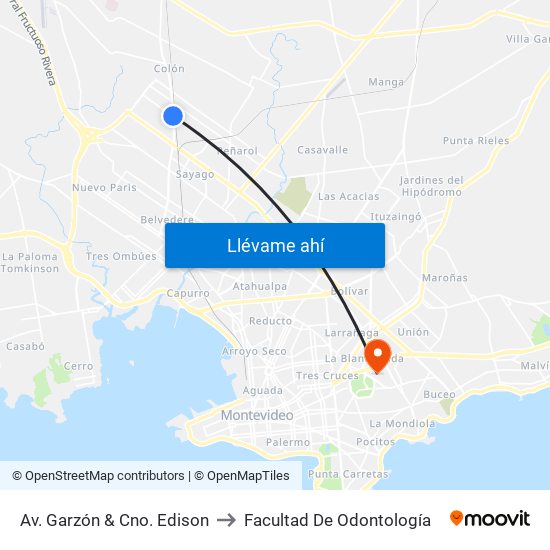 Av. Garzón & Cno. Edison to Facultad De Odontología map
