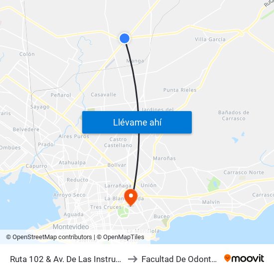 Ruta 102 & Av. De Las Instrucciones to Facultad De Odontología map