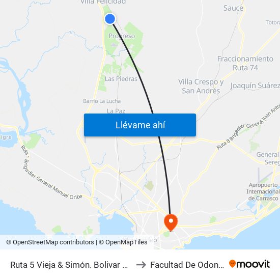 Ruta 5 Vieja & Simón. Bolivar Km 30.100 to Facultad De Odontología map