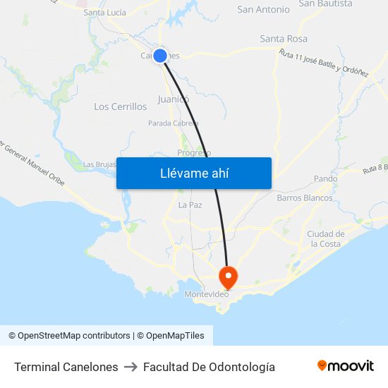 Terminal Canelones to Facultad De Odontología map