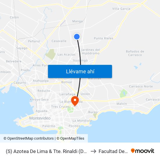 (S) Azotea De Lima & Tte. Rinaldi (Domingos Xferia Piedras Blancas) to Facultad De Odontología map