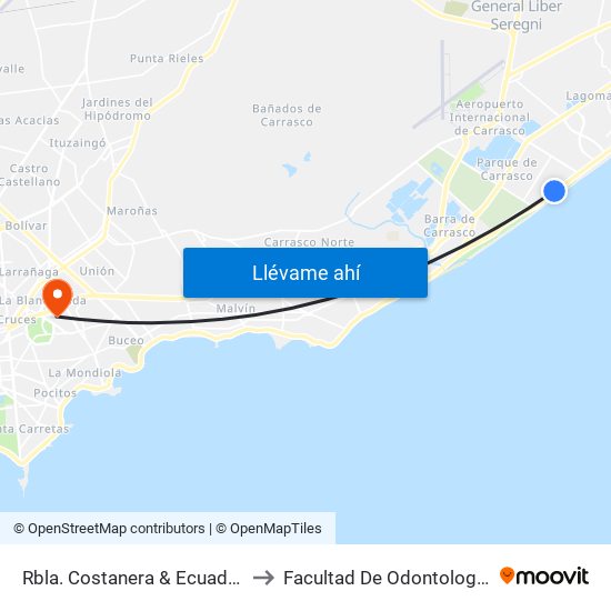 Rbla. Costanera & Ecuador to Facultad De Odontología map