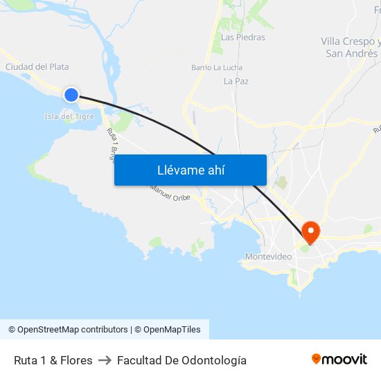Ruta 1 & Flores to Facultad De Odontología map