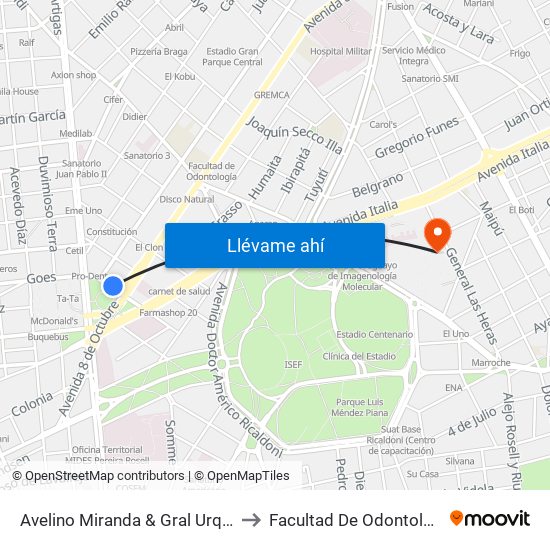 Avelino Miranda & Gral Urquiza to Facultad De Odontología map