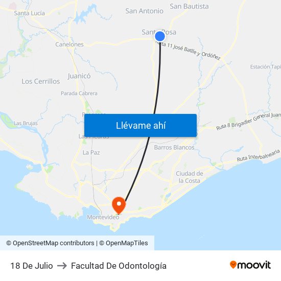 18 De Julio to Facultad De Odontología map