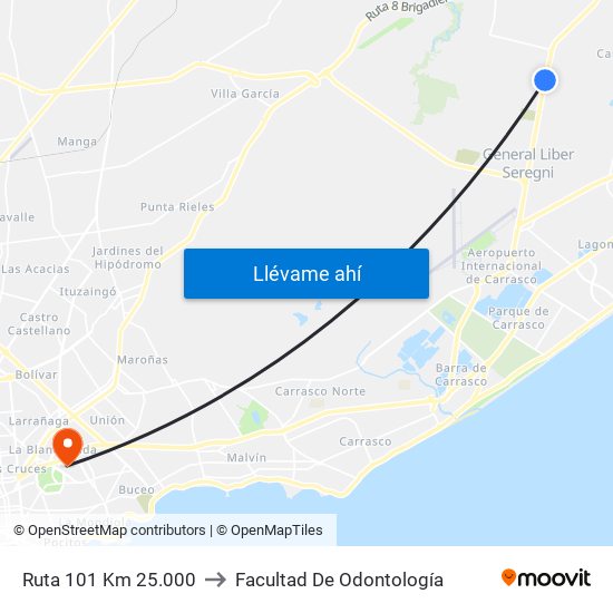 Ruta 101 Km 25.000 to Facultad De Odontología map