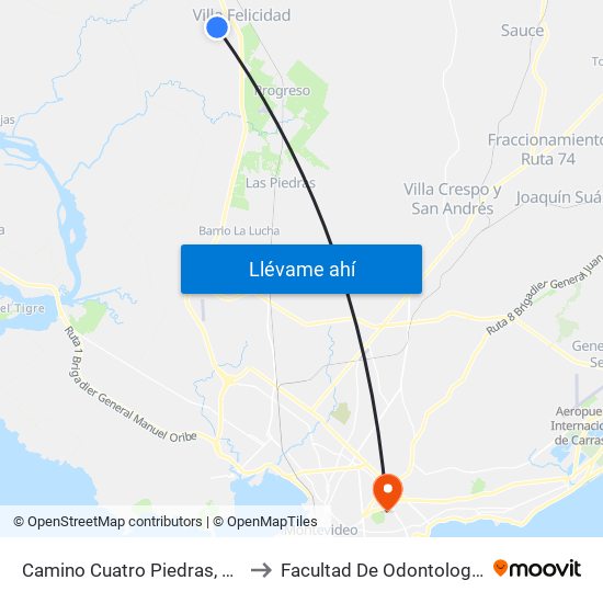 Camino Cuatro Piedras, 10 to Facultad De Odontología map