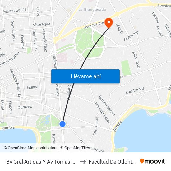 Bv Gral Artigas Y Av Tomas Giribaldi to Facultad De Odontología map