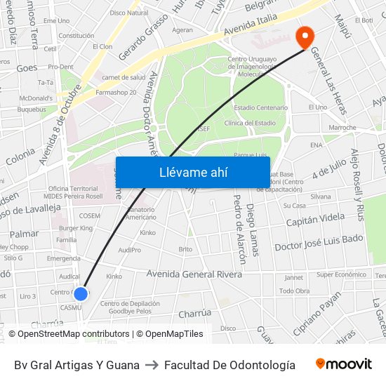 Bv Gral Artigas Y Guana to Facultad De Odontología map