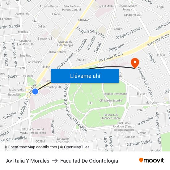 Av Italia Y Morales to Facultad De Odontología map