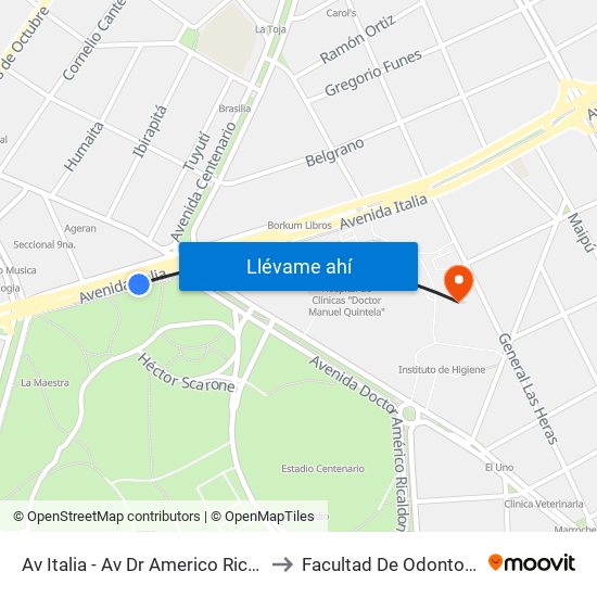 Av Italia - Av Dr Americo Ricaldoni to Facultad De Odontología map