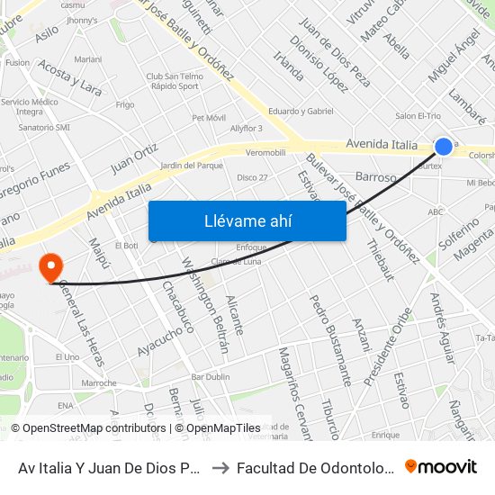 Av Italia Y Juan De Dios Peza to Facultad De Odontología map