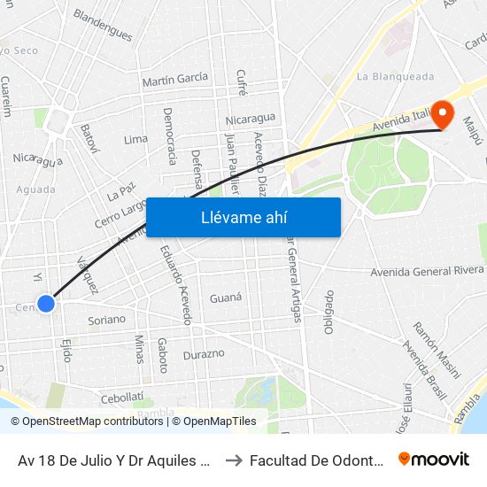 Av 18 De Julio Y Dr Aquiles R Lanza to Facultad De Odontología map