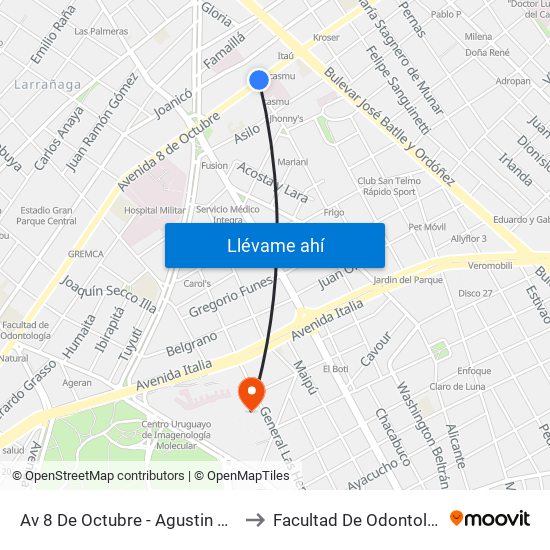 Av 8 De Octubre - Agustin Abreu to Facultad De Odontología map