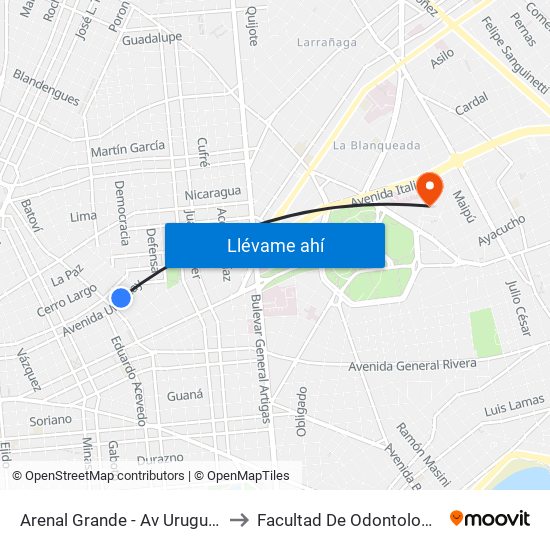 Arenal Grande - Av Uruguay to Facultad De Odontología map