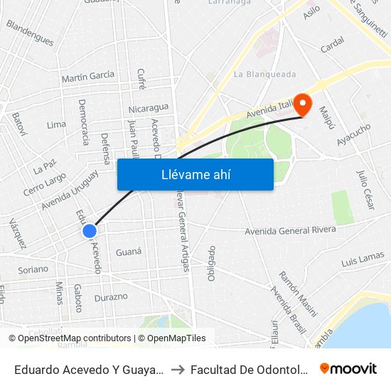 Eduardo Acevedo Y Guayabos to Facultad De Odontología map
