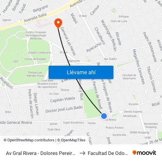 Av Gral Rivera - Dolores Pereira De Rossell to Facultad De Odontología map