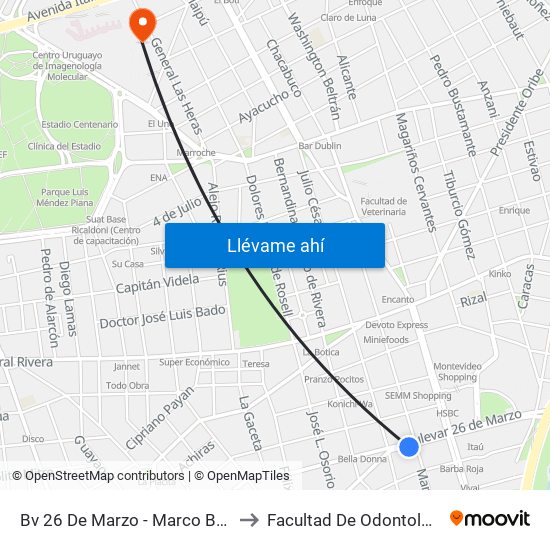 Bv 26 De Marzo - Marco Bruto to Facultad De Odontología map