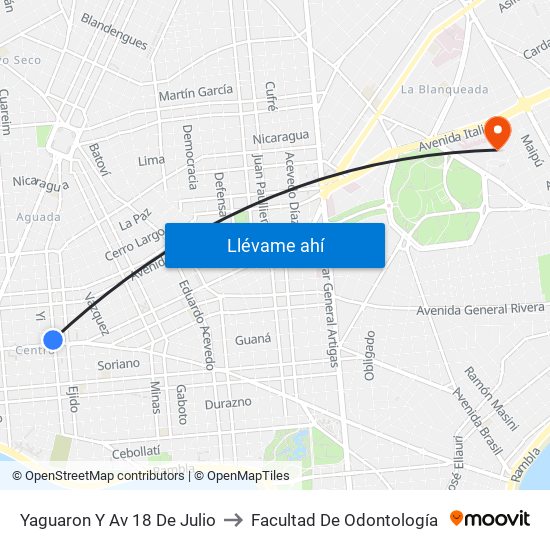 Yaguaron Y Av 18 De Julio to Facultad De Odontología map