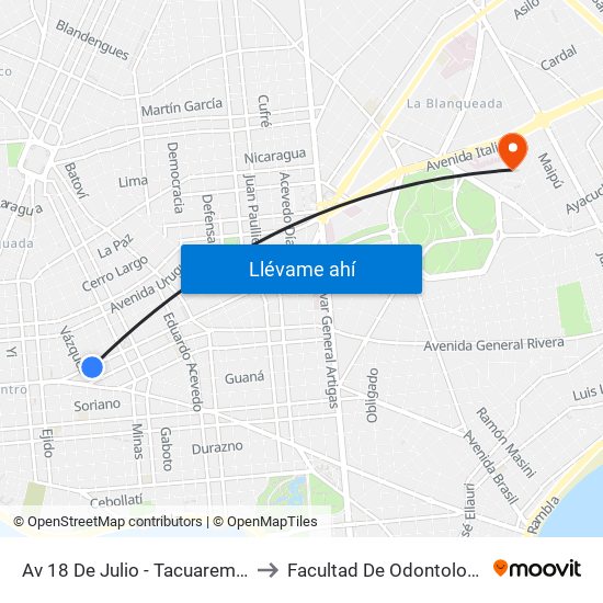 Av 18 De Julio - Tacuarembo to Facultad De Odontología map