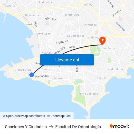 Canelones Y Ciudadela to Facultad De Odontología map